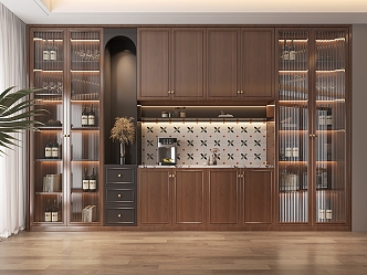 Middle-style meal side wine cabinet 3d model