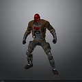 3D Action Character Model With Red Helmet Brown Jacket Gray Pants And Metal Leg Guards