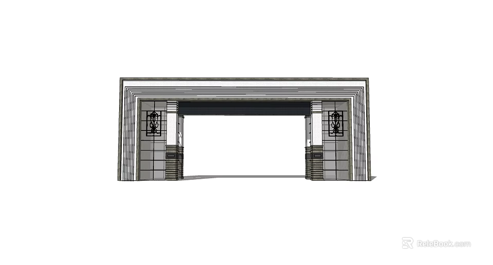Elegant Modern Entrance Gate Design With Symmetrical Pillars And Decorative Panels 3d model 