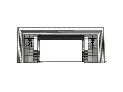 Elegant Modern Entrance Gate Design With Symmetrical Pillars And Decorative Panels 3d model