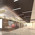 Modern Shopping Mall Store Interior With Wooden Ceiling Lighting Rest Area And Marble Floor