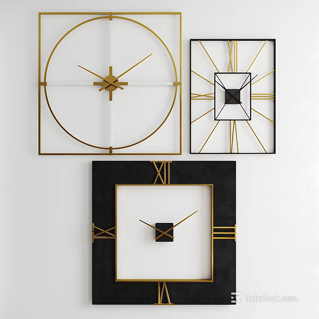 Modern Wall Clocks With Gold And Black Frames Geometric Design For Home Decor 3d model 