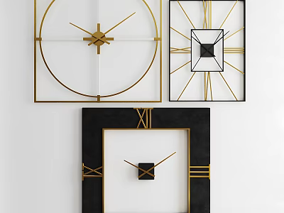 Modern Wall Clocks With Gold And Black Frames Geometric Design For Home Decor 3d model