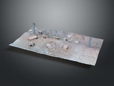 Green Plants Growing On Rocky Ground With Stone Pillars And Natural Elements 3d model