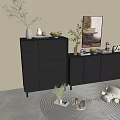 Modern Black Dressers In Living Space With Decorative Items Plants And Natural Light