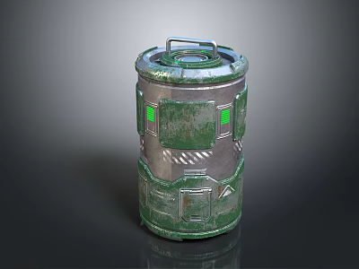 Rustic Green And Silver Metal Container With Glowing Green Panels And Top Handle Design 3d model