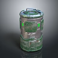 Rustic Green And Silver Metal Container With Glowing Green Panels And Top Handle Design