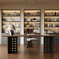 Modern Study Desk Bookcase Bookshelf Books 3d model