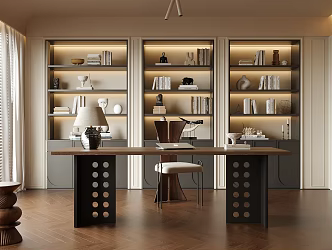 Modern Study Desk Bookcase Bookshelf Books 3d model