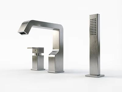 Modern Stainless Steel Faucet Design With Control Unit And Spray Column 3d model