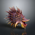 Spiky Purple Yellow Marine Creature With Open Mouth And Sharp Spines