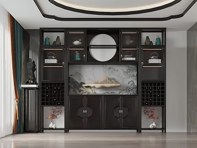 New Chinese Wine Cabinet Rosewood to Top Wine Cabinet Round Ceiling 3d model