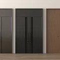 Dark Gray And Black Double Doors In Modern Interior With White Wall And Wooden Floor