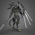 Mechanical Character Biomechanical Creature With Intricate Armor Sharp Blades And Detailed Design
