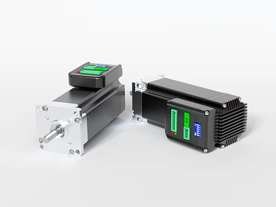 Industrial Equipment Servo Motors With Digital Display Control Unit And Metal Housing 3d model