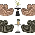 Casual Sofa Set With Striped Pattern Small Round Table And Flower Vase For Living Room
