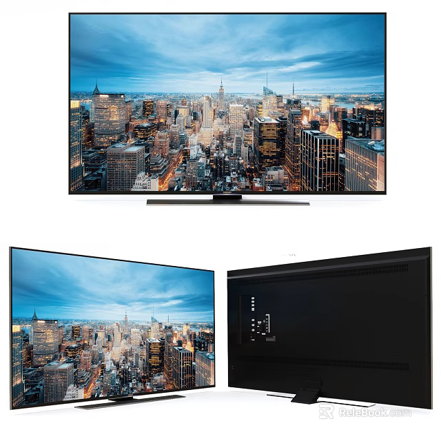 Slim 4K Ultra HD TV With Dynamic City Skyline Display And Clear Sharp 3d model 