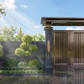 Traditional Chinese Garden Landscape With Copper Gate Lush Greenery And Stone Path