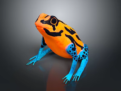 Vibrant Orange Black and Blue Patterned Frog with Colorful Body and Blue Legs 3d model