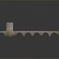 Ancient Stone Bridge Model With Tower And Multiple Arches On Reflective Surface 3d model