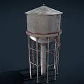 Rusty Metal Water Tower With Elevated Base Support And Conical Roof Design 3d model
