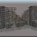 Collapsed Building Ruins With Exposed Steel Structure And Damaged Concrete Walls
