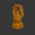 Ornate Orange Chess Knight Decorative Piece With Textured Carving And Shiny Reflective Base