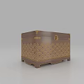 Traditional Brown Storage Chest Featuring Gold Wave Pattern And Decorative Hardware 3d model