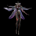 Ethereal Fairy Character With Green Purple Wings And Nature Plants Mushrooms