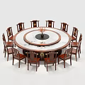 Classic Solid Wood Round Dining Table Set With Lazy Susan And Matching Chairs 3d model