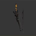 Wall Mounted Flaming Torch With Decorative Metal Design And Fire Flames