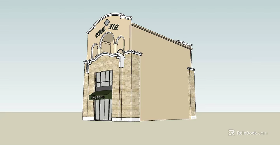 Classical Commercial Complex With Arch Design And City Hall Signage 3d model 