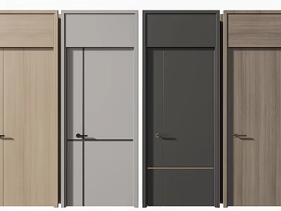 Modern Interior Hinged Doors in Wooden Gray Black and Natural Finishes for Home Office 3d model