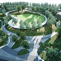 Scenic Park Landscape With Curved Pathways Green Lawn And Lush Trees