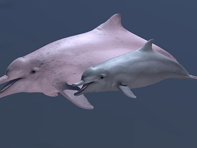 Two Pink and Gray Dolphins Swimming Together in Natural Underwater Habitat 3d model