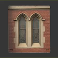 Red Brick Building Features Arched Casement Windows With Stained Glass Design 3d model