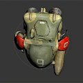 Robot Character With Biological Design Number 9 Red Headphones And Yellow Green Camouflage