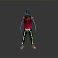 Man in Black Headscarf Pink Vest Skeleton Pattern Pants and Orange Shoes Standing