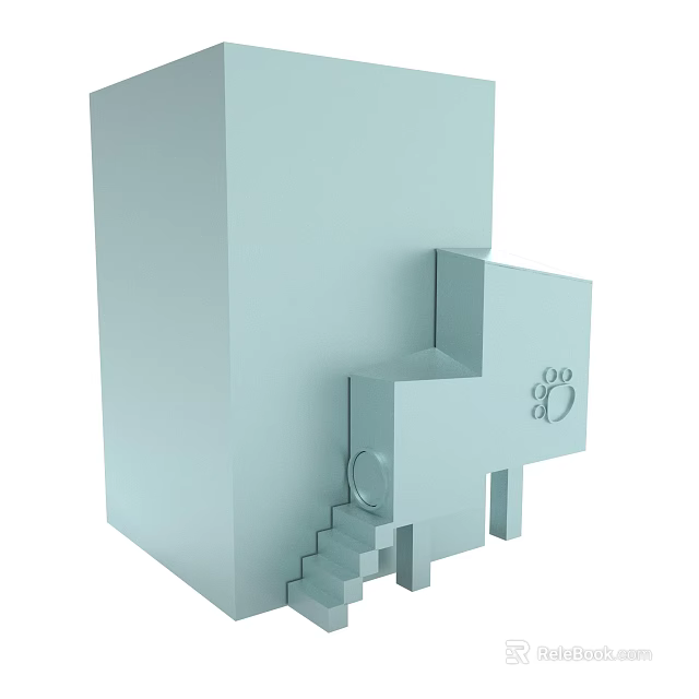Light Blue 3D Block Structure With Steps And Paw Print Design 3d model