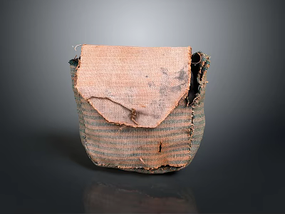 Vintage Handmade Striped Cloth Bag With Worn Texture For Traditional Household Use 3d model