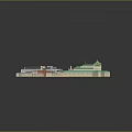 Architectural Complex 3D Model With Green Roofs Golden Domes And Historic Building Structures