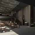 Two Story Restaurant Interior With Wooden Bookshelves Dining Tables And Natural Light