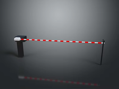 Automatic Parking Barrier With Black Base And Reflective Red White Striped Bar 3d model