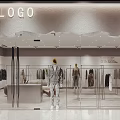 Modern Clothing Store Interior With Hanging Clothes Sofa Seating And Potted Plants