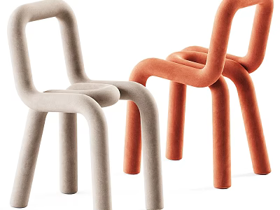 Stylish Modern Leisure Chairs With Curved Lines In Light Gray And Orange Design 3d model