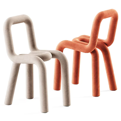 Stylish Modern Leisure Chairs With Curved Lines In Light Gray And Orange Design 3d model