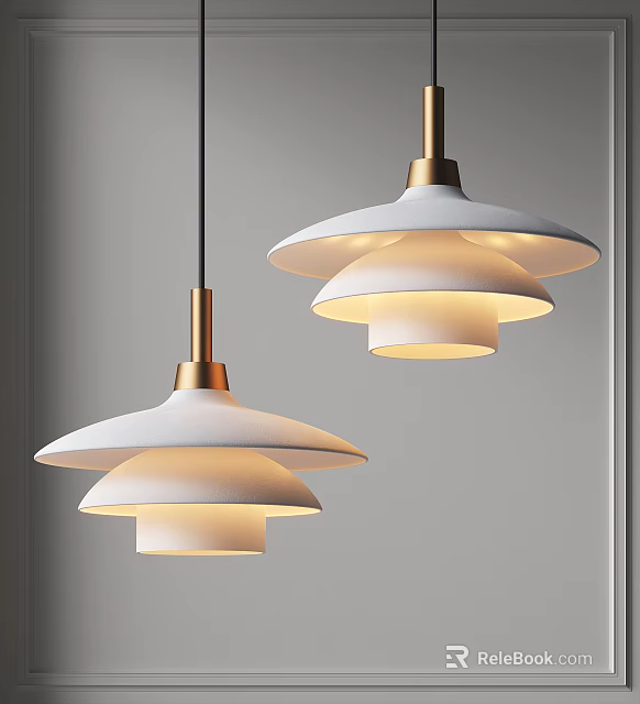 Modern Minimalist Pendant Lights With Layered White Shades And Gold Metal Frames 3d model 