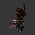 Horned Fantasy Warrior Character In Red Silver Armor With Skull Decorations And Dual Weapons