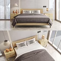 Modern Double Bed With Bedside Tables Table Lamps And Decorative Pillows 3d model