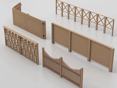 Wooden Railings With Various Designs Including Geometric And Fence Patterns 3d model